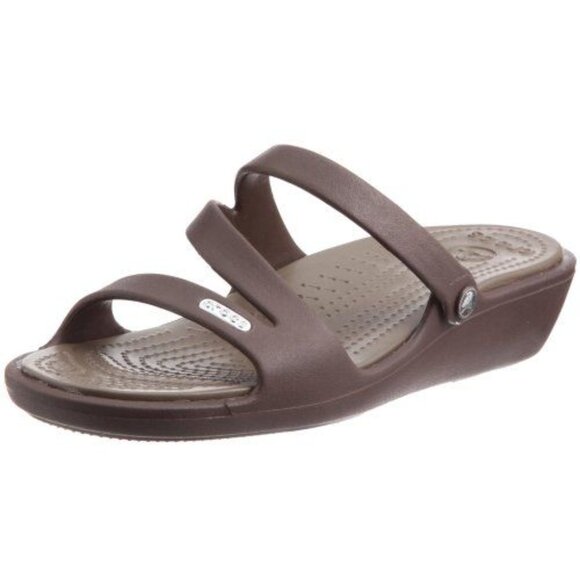 Crocs Patricia Brown Sandals Wedge - Picture 1 of 10